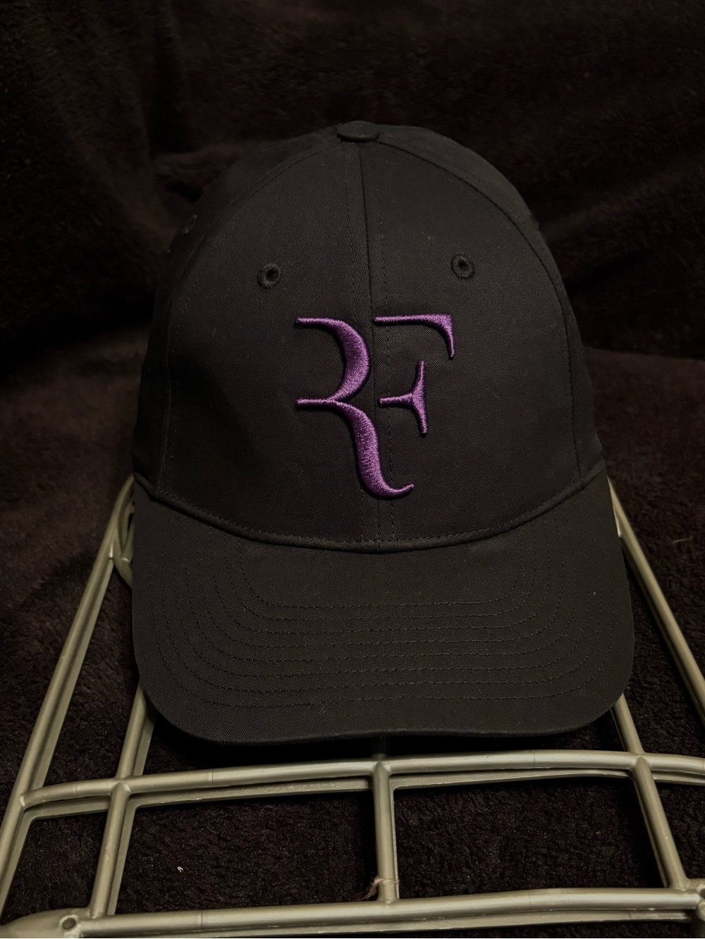 RF Roger Federer x Uniqlo NWOTLN purple embroidered logo black strapback hat